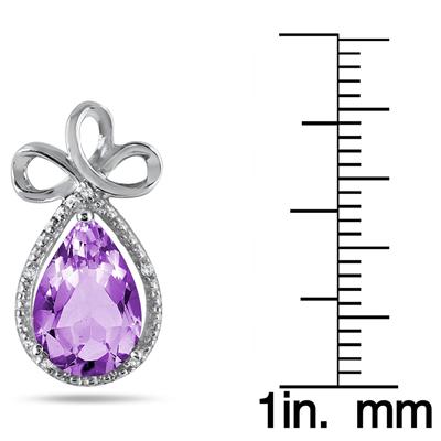 8 Carat Pear Shape Amethyst and Diamond Earrings in .925 Sterling Silver
